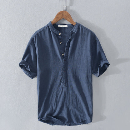 Men's Mandarin Collar Linen Shirt | Short Sleeve