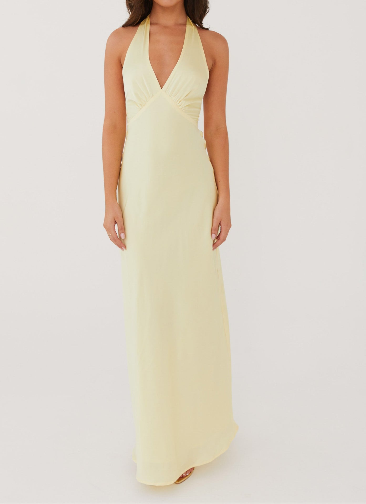 Tersa Heavy Hearted Satin Maxi Dress - Lemon