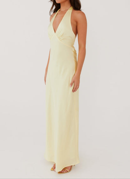 Tersa Heavy Hearted Satin Maxi Dress - Lemon