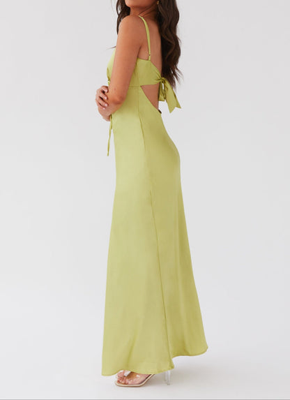 Grazia Flora Satin Maxi Dress - Green Expectations