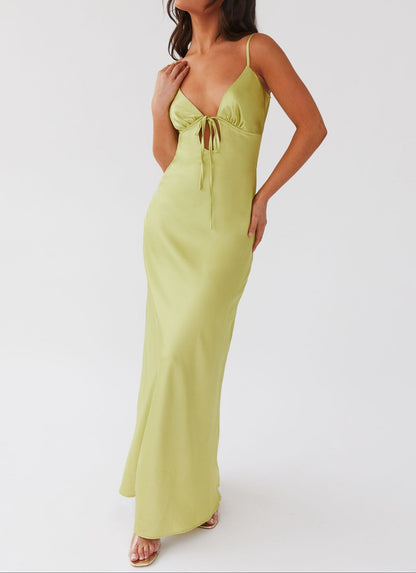 Grazia Flora Satin Maxi Dress - Green Expectations