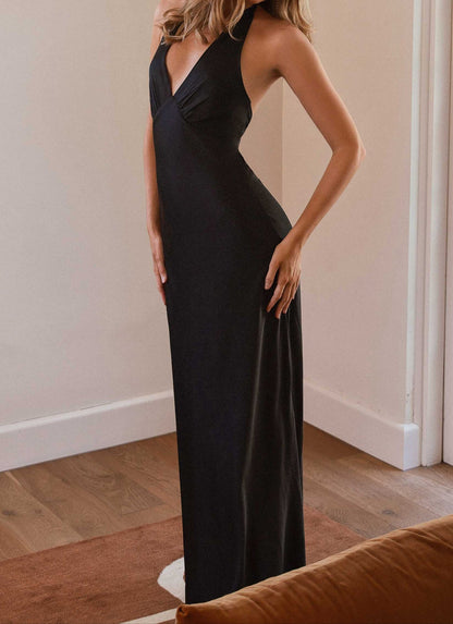 Campana Satin Maxi Dress - Black