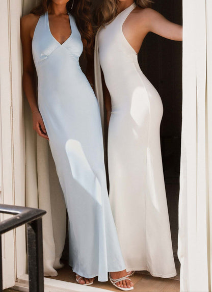 Donatella Satin Maxi Dress - Ice Blue