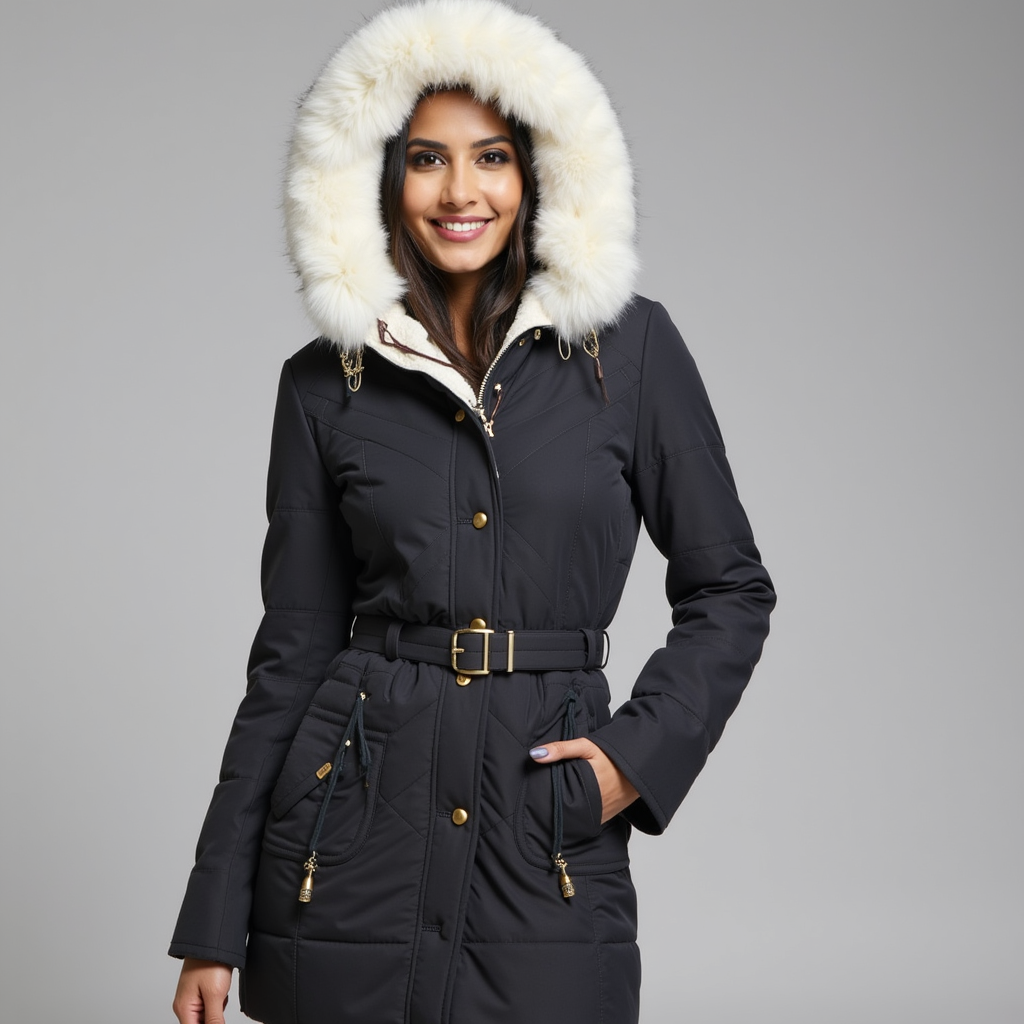 Women's Winter Parka Puffer Jacket | Belted Design