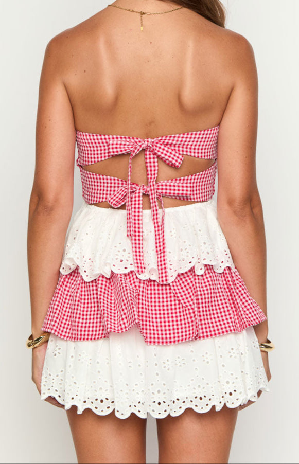 Fabiana Red And White Strapless Mini Dress