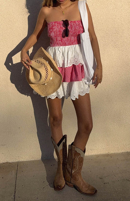 Fabiana Red And White Strapless Mini Dress