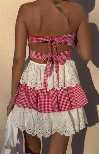 Fabiana Red And White Strapless Mini Dress