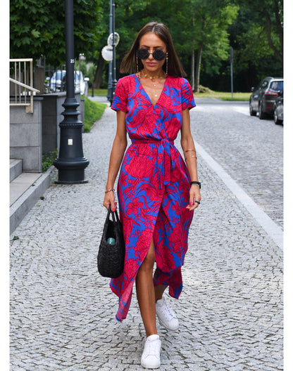Women's V-Neck Short Sleeve Wrap Dress | Midi