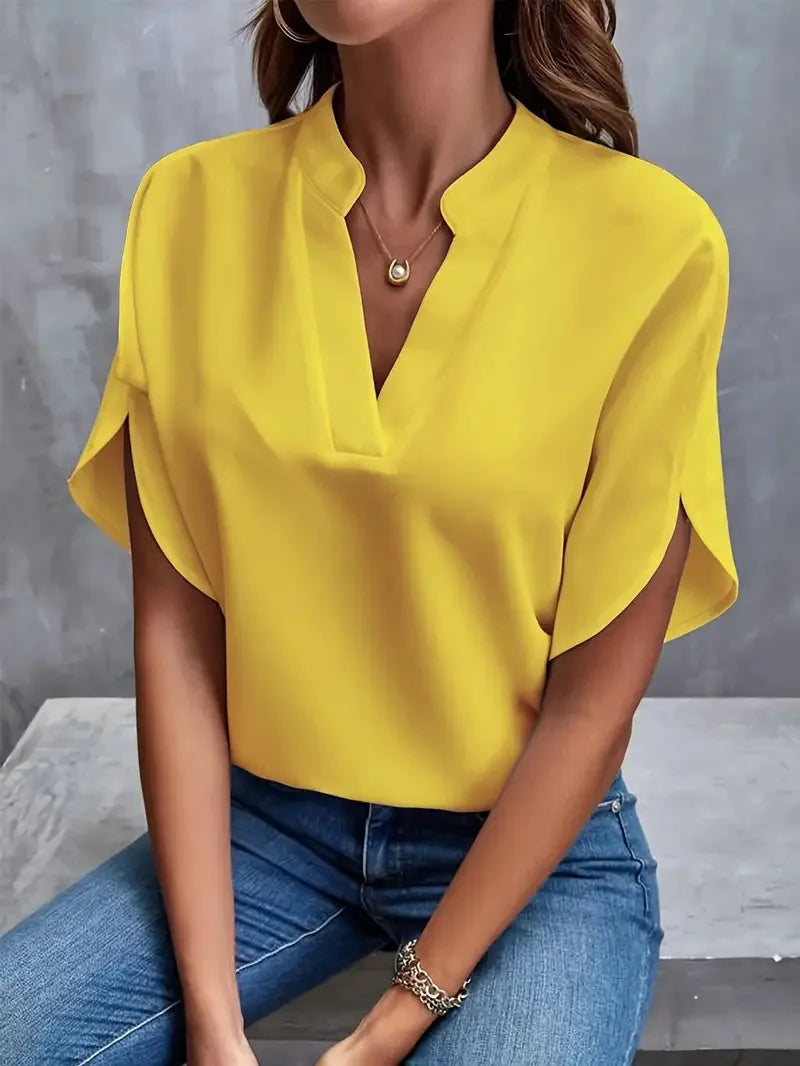 Women's V-Neck Short Sleeve Blouse | Loose Fit