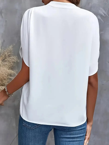 Women's V-Neck Short Sleeve Blouse | Loose Fit