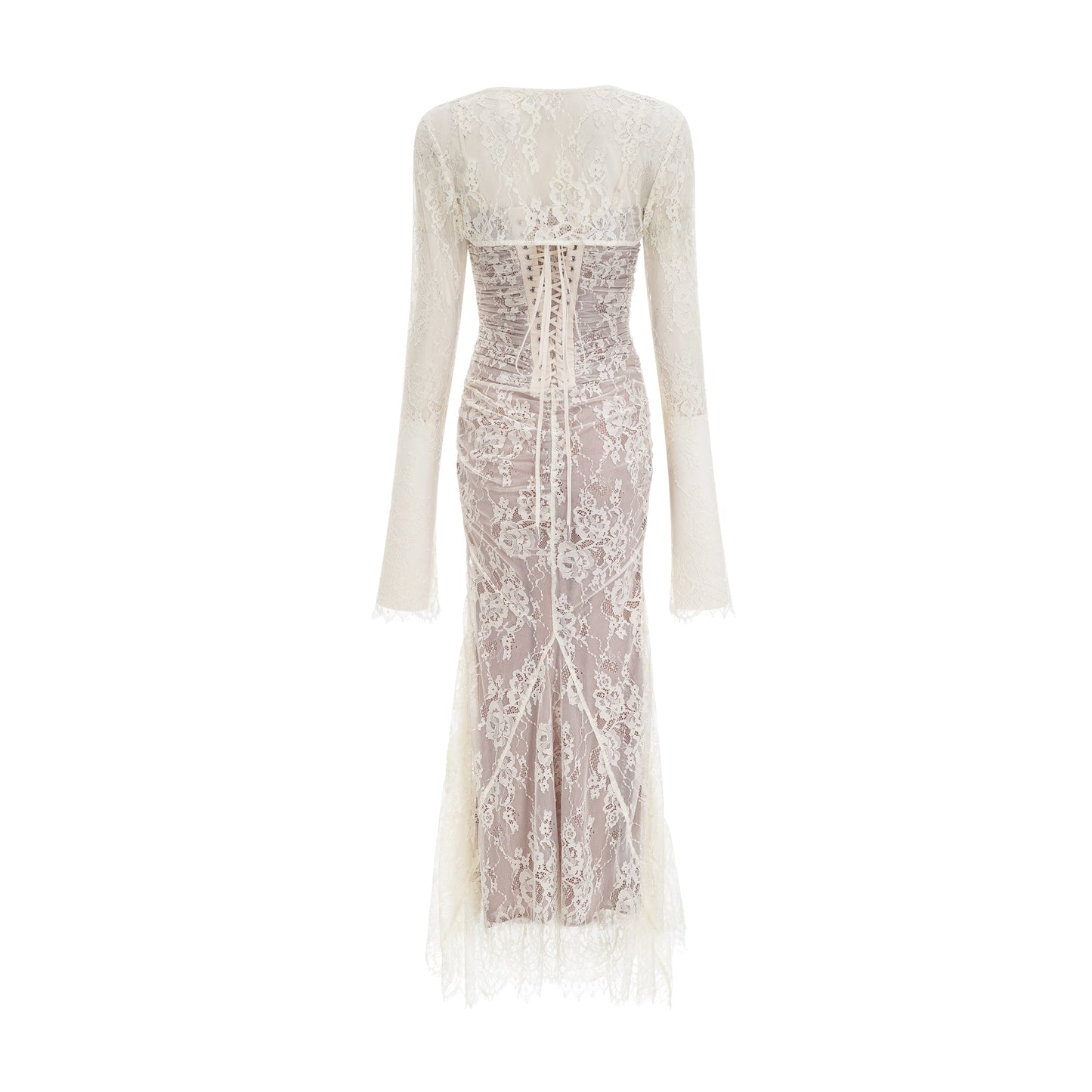 Ivory Lace Maxi Dress with Sheer Sleeves for Women - Giada