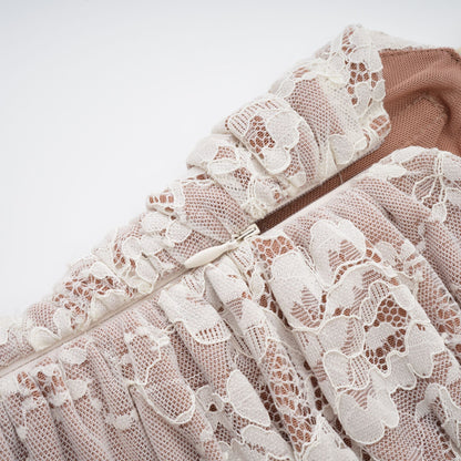 Ivory Lace Maxi Dress with Sheer Sleeves for Women - Giada