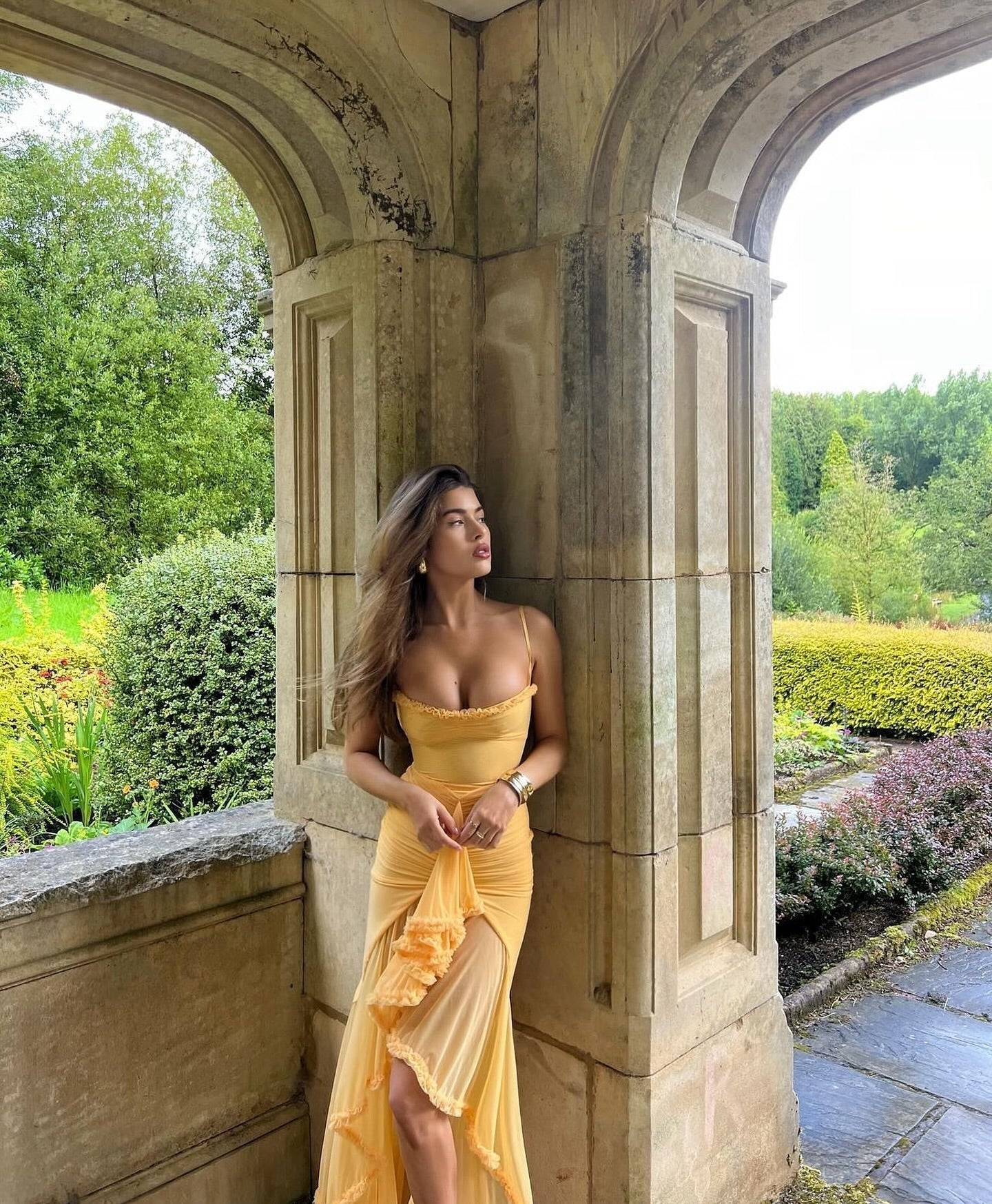 Ruffle Mesh Maxi Dress with Spaghetti Straps for Women - Anna