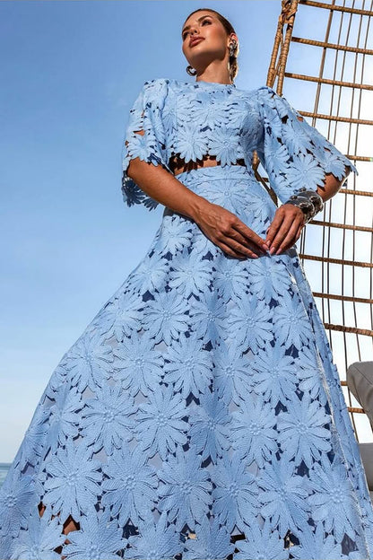 Lace Crop Top and Skirt Set for Women - Lea