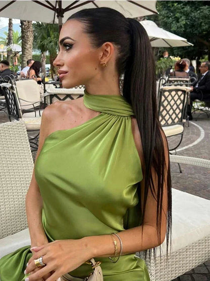 Satin Maxi Dress with Side Slit for Women - Anastasia