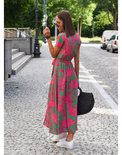 Women's V-Neck Short Sleeve Wrap Dress | Midi
