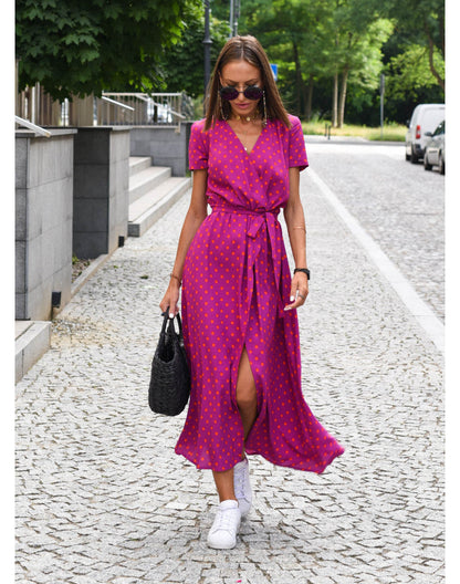 Women's V-Neck Short Sleeve Wrap Dress | Midi