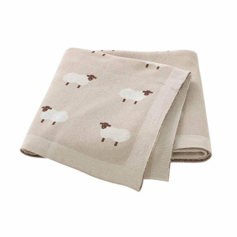 Knitted Baby Blanket Sheep Design | Soft Plush Fabric