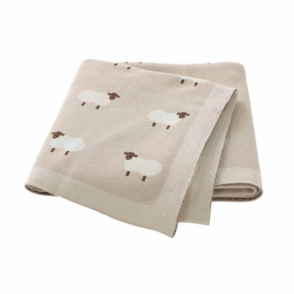 Knitted Baby Blanket Sheep Design | Soft Plush Fabric