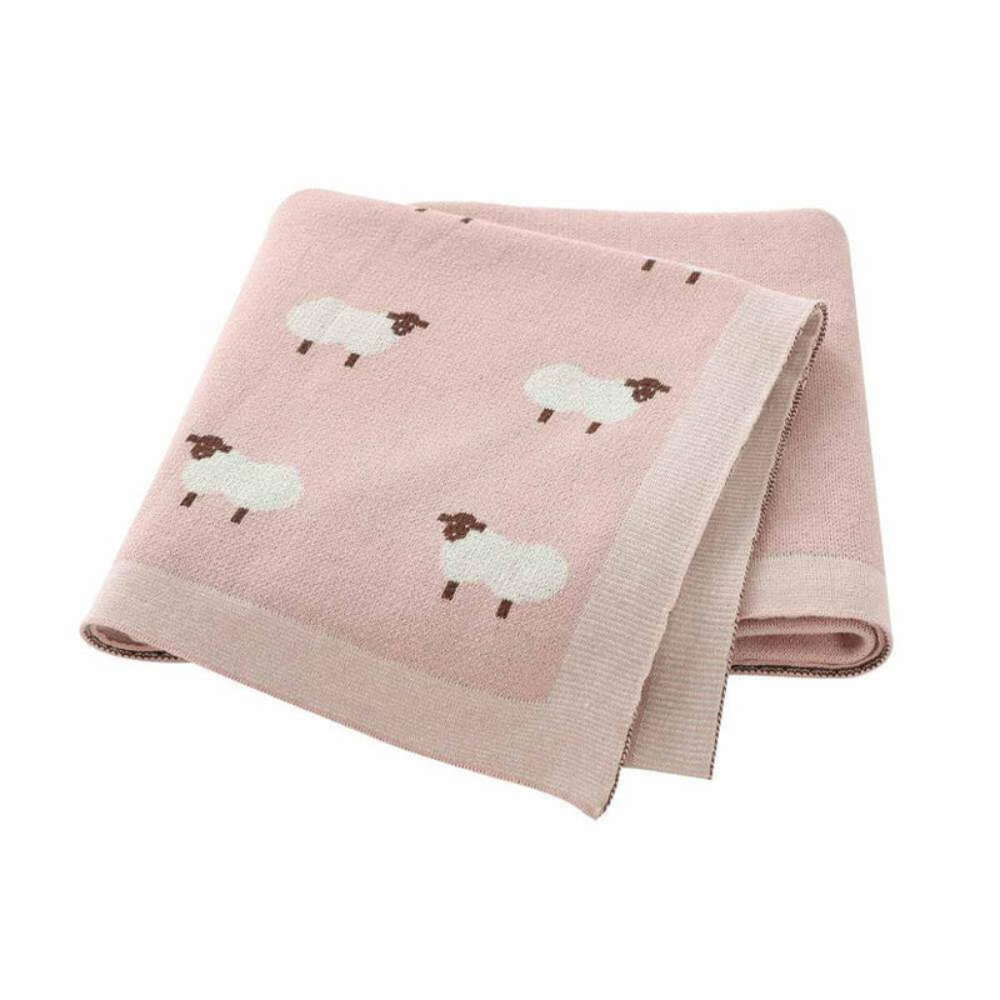 Knitted Baby Blanket Sheep Design | Soft Plush Fabric