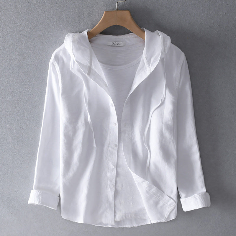 Men's Hooded Blouse with Button Placket | Linen