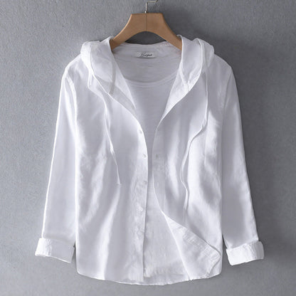 Men's Hooded Blouse with Button Placket | Linen