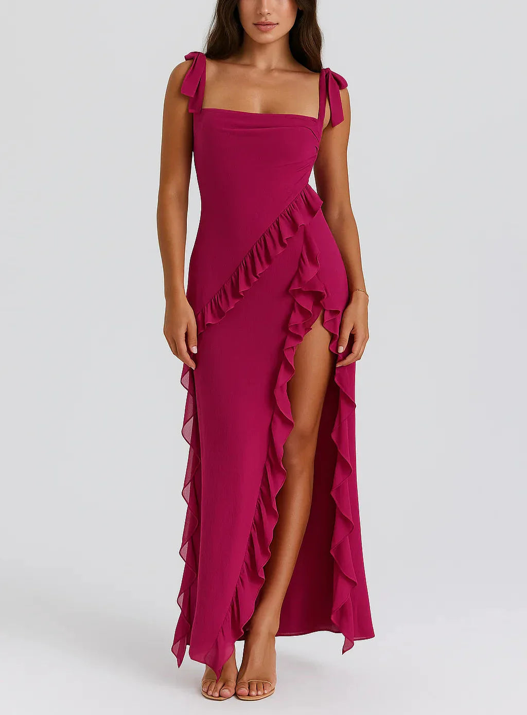 Ruffle Maxi Dress with Side Slit for Women - Tiziana