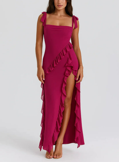Ruffle Maxi Dress with Side Slit for Women - Tiziana