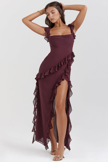 Ruffle Maxi Dress with Side Slit for Women - Tiziana
