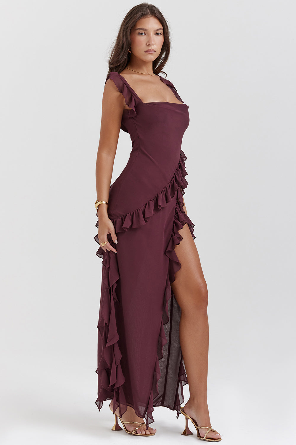 Ruffle Maxi Dress with Side Slit for Women - Tiziana