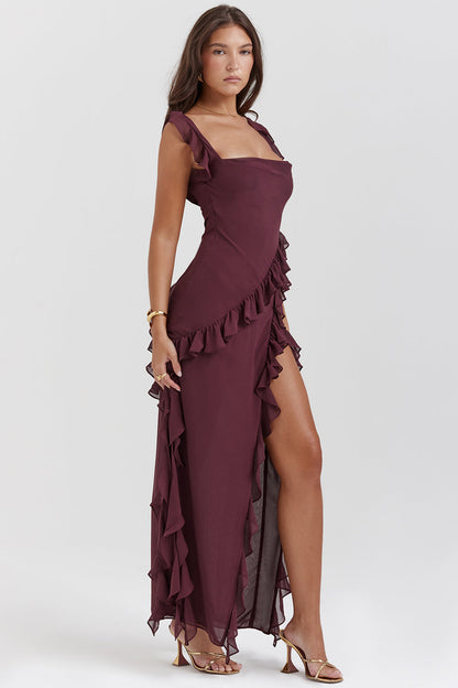 Ruffle Maxi Dress with Side Slit for Women - Tiziana