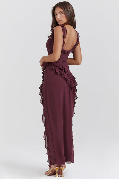 Ruffle Maxi Dress with Side Slit for Women - Tiziana