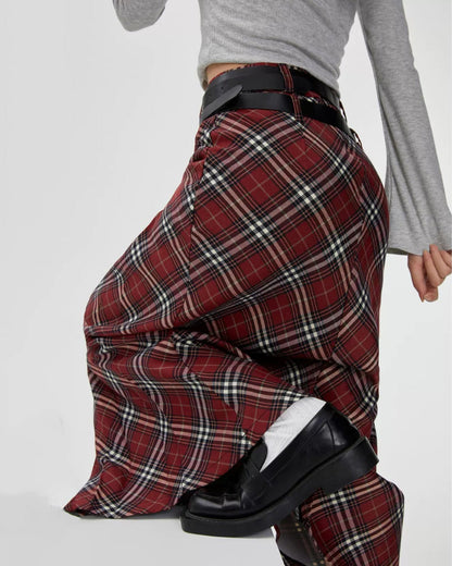 Red Vintage London Bridge Plaid Maxi Skirt