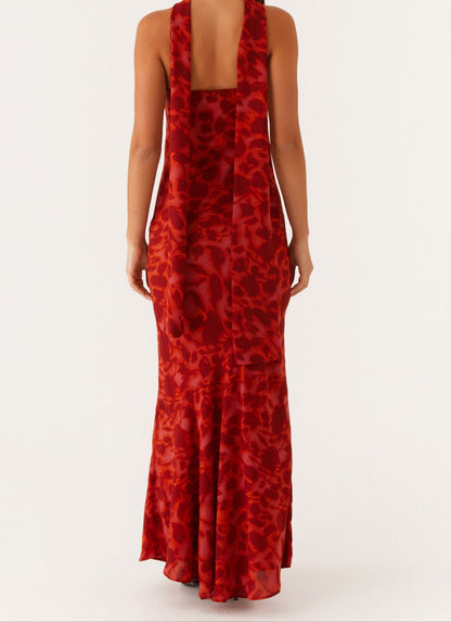 Amata Under The Pagoda Maxi Dress - Deep Red Floral