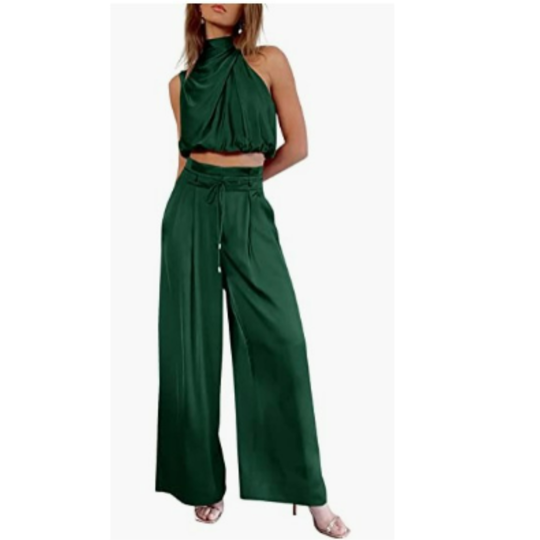 Women's Halter Crop Top and Wide Leg Pants | Two-Piece Set