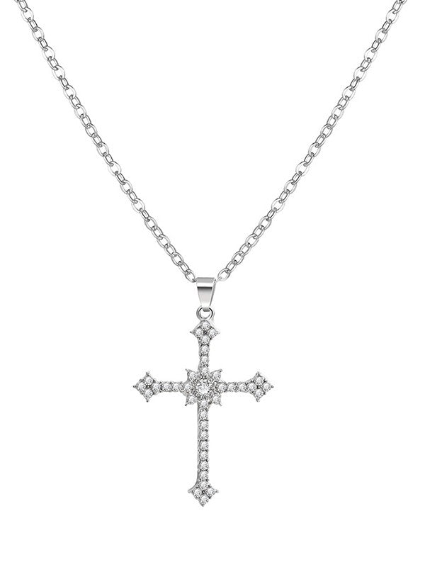 Vintage Cross Pendant Necklace with Rhinestone