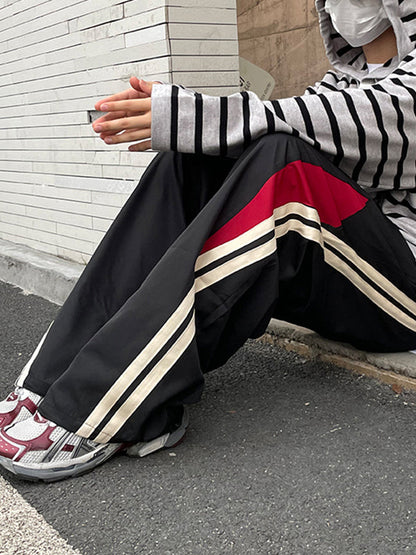 Black Hip Hop Panel Striped Loose Sweatpants