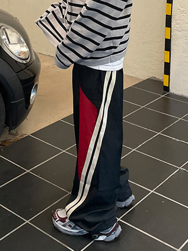 Black Hip Hop Panel Striped Loose Sweatpants