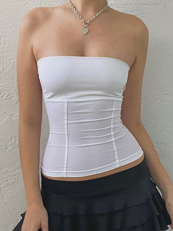 White Vintage Paneled Sleeveless Bandeau Top