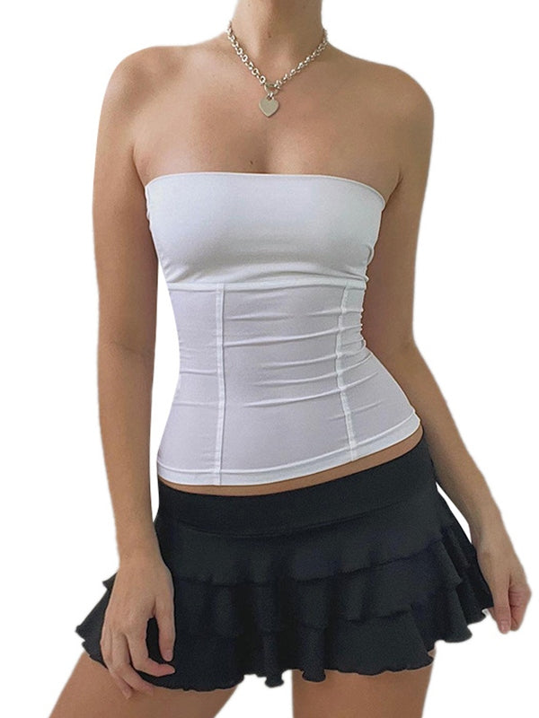 Top bandeau blanco sin mangas con paneles vintage