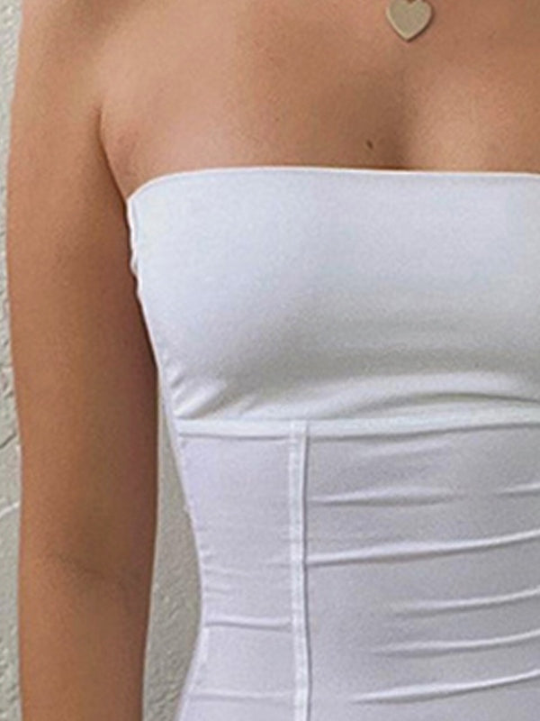 Top bandeau blanco sin mangas con paneles vintage