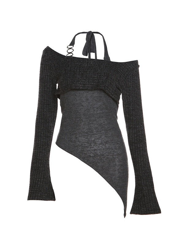 Classic Solid Color Slim Halter Sweater