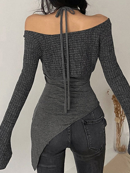 Classic Solid Color Slim Halter Sweater