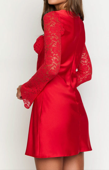 Romancia Red Long Sleeve Mini Dress