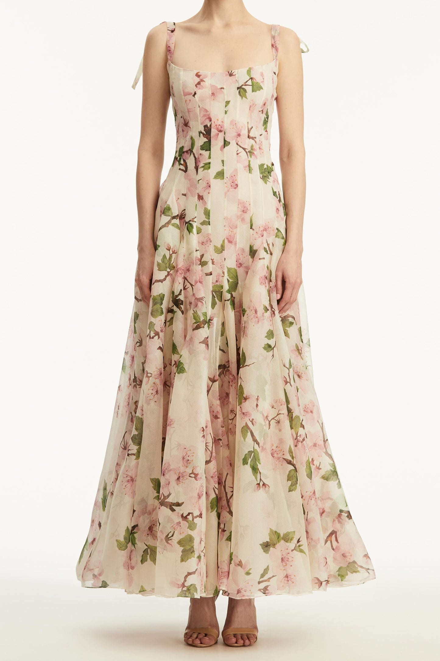 Floral White Maxi Dress with Spaghetti Straps for Women - Grazia