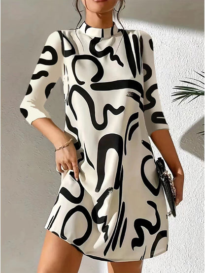 Women's Casual Loose-Fitting Stand Collar Dress | 3/4 Sleeves