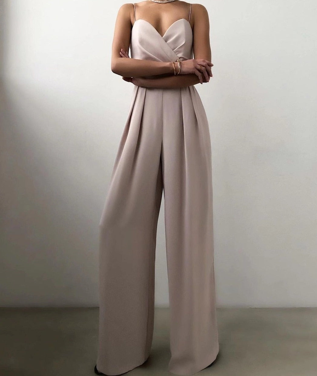 Women's Pleated Wide Leg Jumpsuit | Spaghetti Straps
