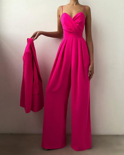Women's Pleated Wide Leg Jumpsuit | Spaghetti Straps