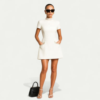 Party Pearl Trim and Pocket Detailing Dress | Mini