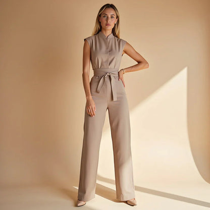 Women's Casual Wide Leg Jumpsuit | Mandarin Collar